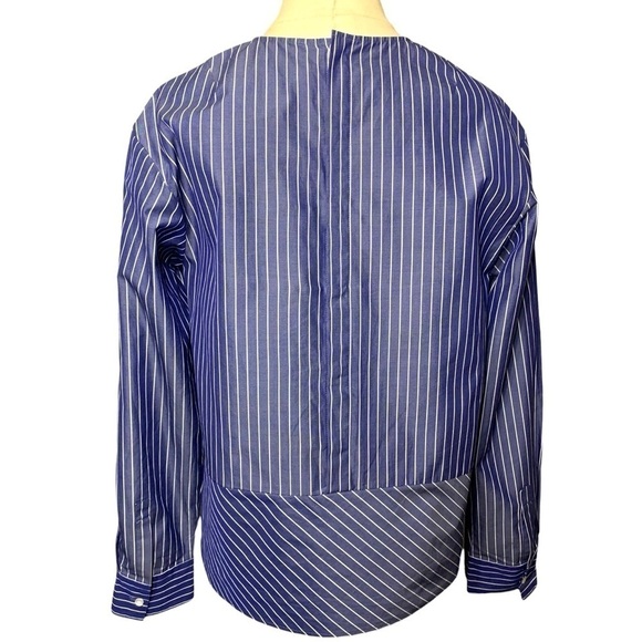 TomorrowLand Blouse Sz 38 Blue White Lines Long Sleeve Classic Made in Japan - Picture 3 of 14